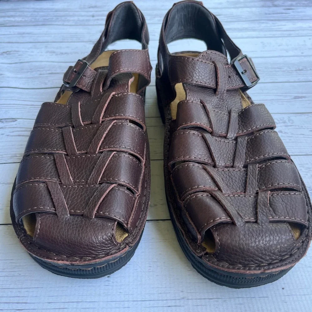 NAOT Mens NEW Brown Leather Fisherman Sandals Israel Size 47 M14 Comfort Earthy
